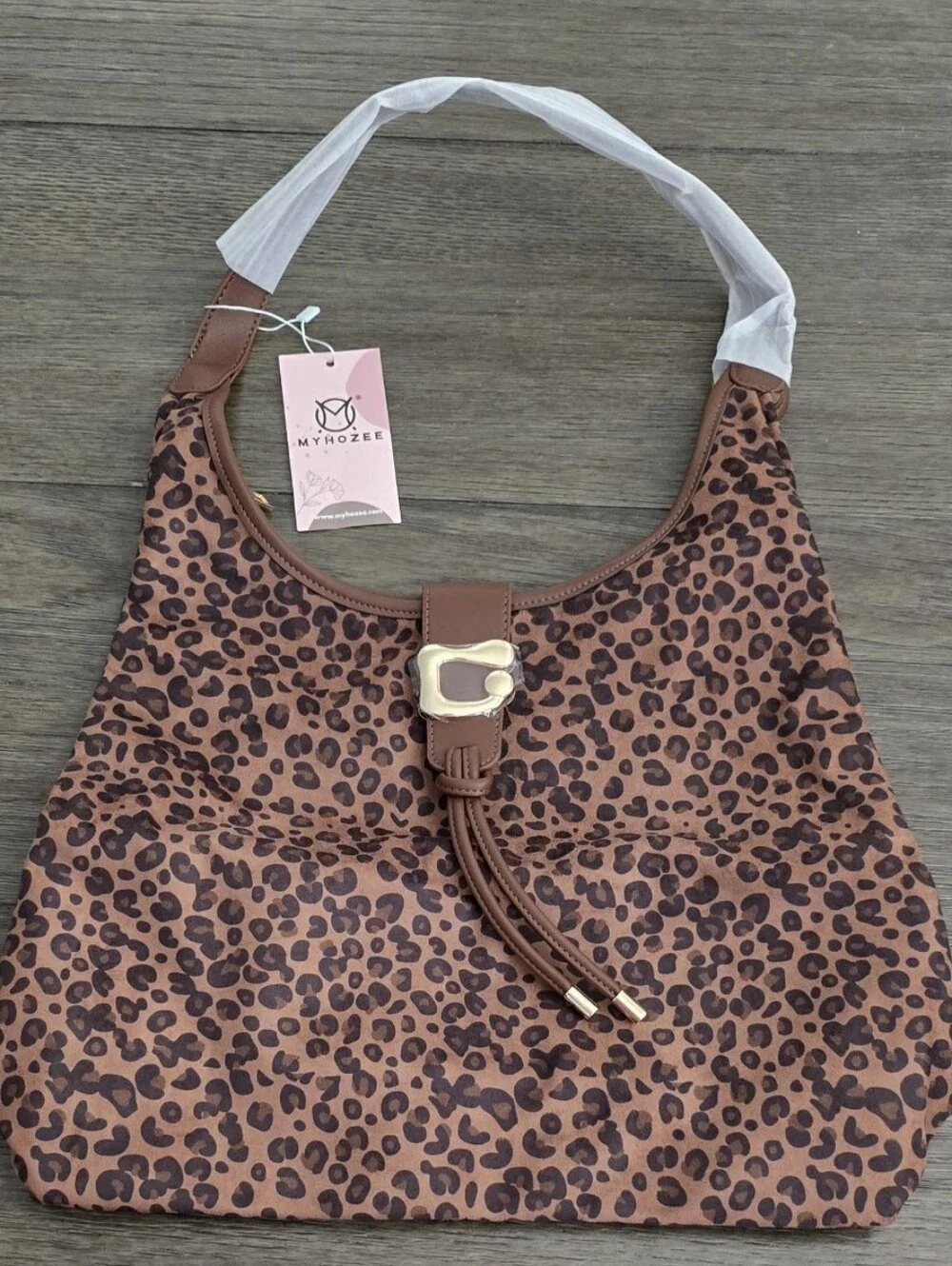 NWT 💥 Large Faux Suede Leopard Print Slouchy Hobo Tote Bag - Brown